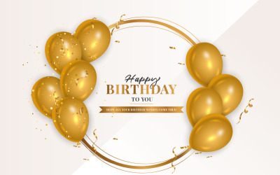 Birthday wish with realistic golden balloons set and  white background and text