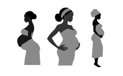 Чорний силует вагітна жінка африканських, вагітна жінка африканських