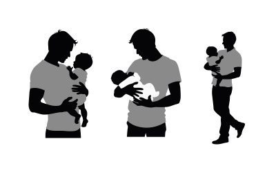 Silueta de papá sosteniendo siluetas de bebé, padre y bebé juntas