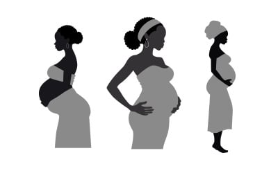 Siluetta nera della donna africana incinta, una donna incinta dell&amp;#39;africano