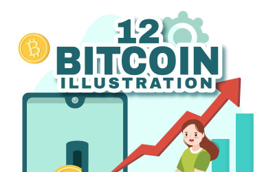 Ilustrace 12 bitcoinových kryptoměnových mincí