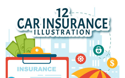 12 Ilustración de Vector de seguro de coche