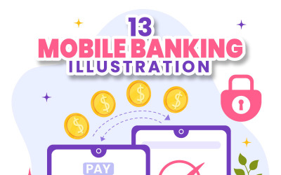 13 Mobilní bankovnictví vektorové ilustrace