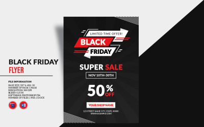 Folheto promocional da Black Friday. Modelo MS Word e PSD
