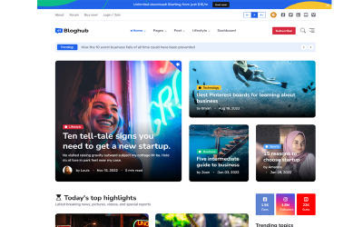 Bloghub – šablona Bootstrap 5 blogu a časopisu