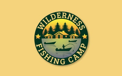 Diseño de logotipo de campamento de pesca en el desierto
