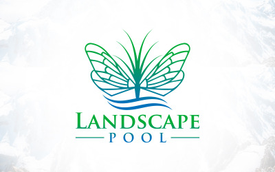 Logo di lusso del prato della farfalla della piscina paesaggistica