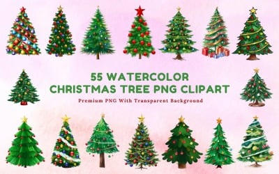 55 Suluboya Noel Ağacı Clipart