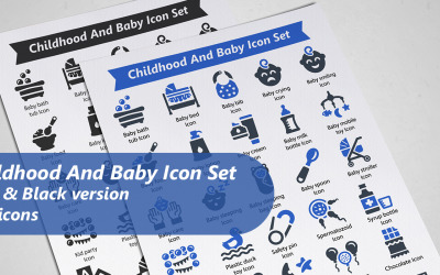 Modello di set di icone per infanzia e bambino