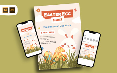Illusztráció húsvéti tojás vadászat szórólap sablon