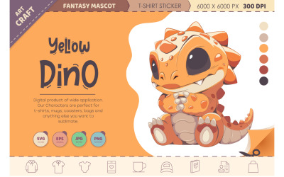 Dinosauro giallo dei cartoni animati. Maglietta, PNG, SVG.