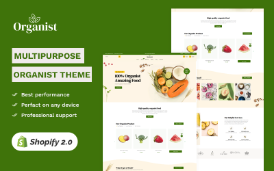 Organist – Ekologisk frukt och livsmedelsbutik Shopify 2.0 Multi-purpose Responsive Theme på hög nivå