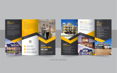 Diseño vectorial de plantilla de folleto tríptico moderno para bienes raíces, construcción y venta de viviendas
