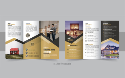 Moderna fastigheter, konstruktion, hemförsäljning för affärsverksamhet trifold broschyr malldesign