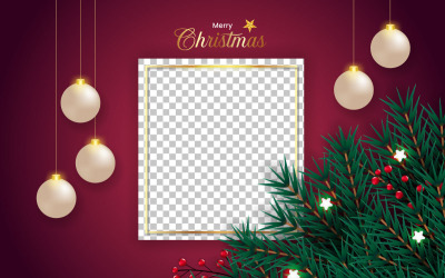 christmas photo frame and christmas frame  with pine branch christmas ball and star idea