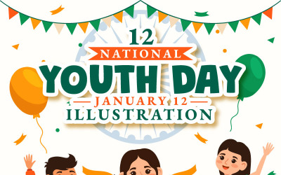 12 Międzynarodowy Dzień Młodzieży w Indiach Ilustracja