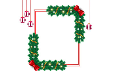 Mutlu Noel fotoğraf çerçevesi ve çam dalı Noel topuyla Noel çerçevesi