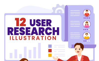 12 Ilustración vectorial de investigación de usuarios