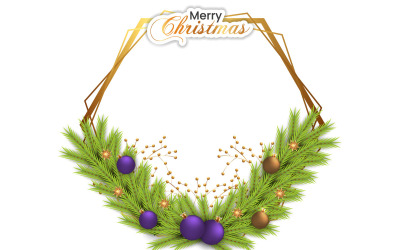 Vector christmas photo freme christmas leaf golden snowflakes christmas balls and christmas lights