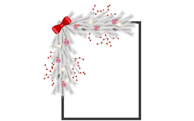 Vector natale foto freme foglia di natale fiocchi di neve dorati palle di natale e idea di natale