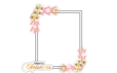 Vector natale foto freme foglia di natale fiocchi di neve dorati palle di natale e luce