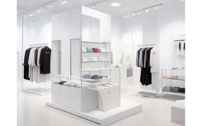 Vetrina dei prodotti di abbigliamento nello showroom n. 15