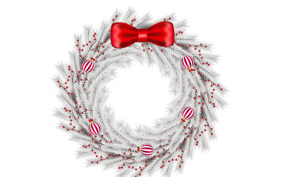 Christmas wreath decoration . wreath vector with pine leaves, christmas balls and red ribbon
