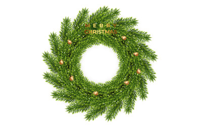 Merry christmas wreath with ball and stars isolated on white background