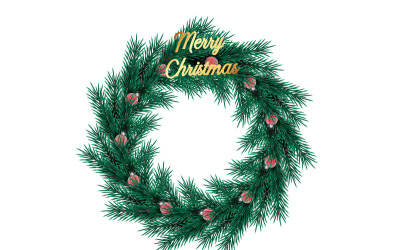 Vector wreath with red christmas balls, bow and golden stars isolated on white background