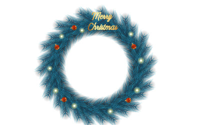 Weihnachtskranz mit roten Weihnachtskugeln, Schleife und goldenen Sternen isoliert auf weißem Hintergrundkonzept