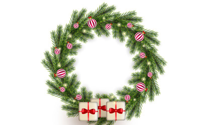 Christmas wreath with pine leaves, christmas balls  christmas wreath white background
