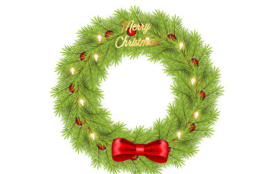 Vector realistic christmas wreath with pine leave, christmas balls