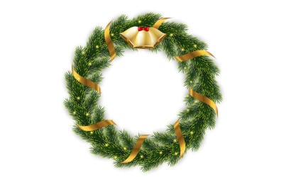 Christmas gratulationskort och bakgrund. Julkrans med tallblad, julkula