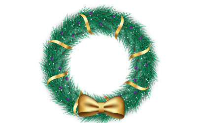 Merry Christmas wenskaart en achtergrond. Kerstkrans met pijnboombladeren, kerstbal