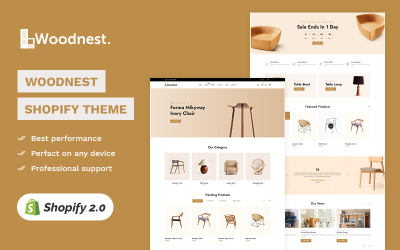 Woodnest – lakberendezés, bútor, művészet és kézművesség – magas szintű Shopify 2.0, többcélú reszponzív