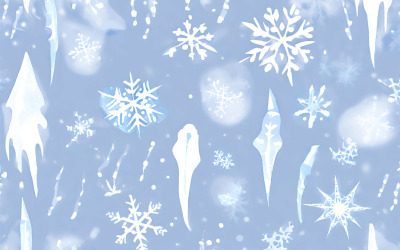 Płatki śniegu i sople na niebieskim tle. Ilustracja wektorowa