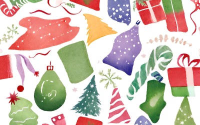 Bezešvé akvarel vánoční vzor. Ručně kreslené ilustrace