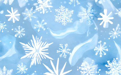 Akvarell snöflingor på blå bakgrund. Handritad illustration