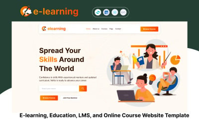 E-learning – E-learning, vzdělávání, LMS a online kurz reagují Další šablona webových stránek JS