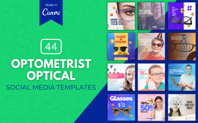 44 szablony Canva Premium dla optometrystów dla mediów społecznościowych