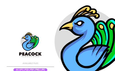 Ilustración de diseño de logotipo de dibujos animados de mascota de pavo real