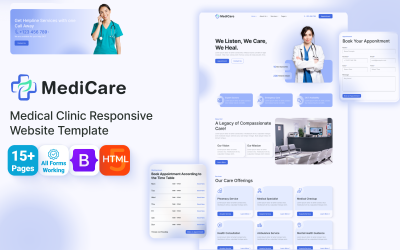 Medicare - szablon witryny HTML szpitala, diagnostyki, kliniki, opieki zdrowotnej i laboratorium medycznego