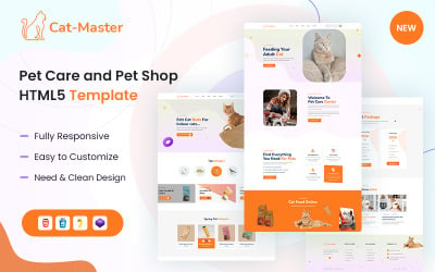 Modèle HTML5 de soins pour animaux de compagnie et d&amp;#39;animalerie Cat-Master