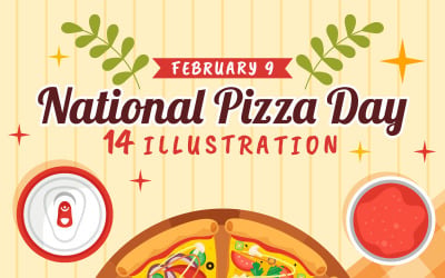 14 Nationale Pizza-Tag-Vektor-Illustration