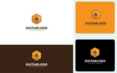 Plantilla de diseño de logotipo de música de guitarra hexagonal creativa