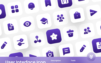 Conjunto de ícones da interface do usuário estilo preenchido com gradiente