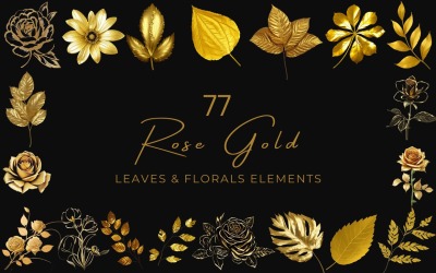 77 feuilles d’or rose et clipart floral