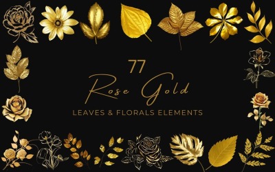 77 Rose Gold Leaves &amp;amp; Floral Clipart