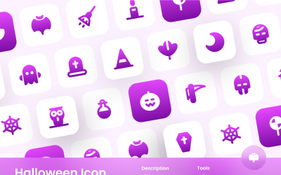 Zestaw ikon Halloween w stylu wypełnionym gradientem