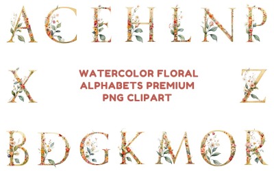 Clipart Alphabets floraux aquarelle